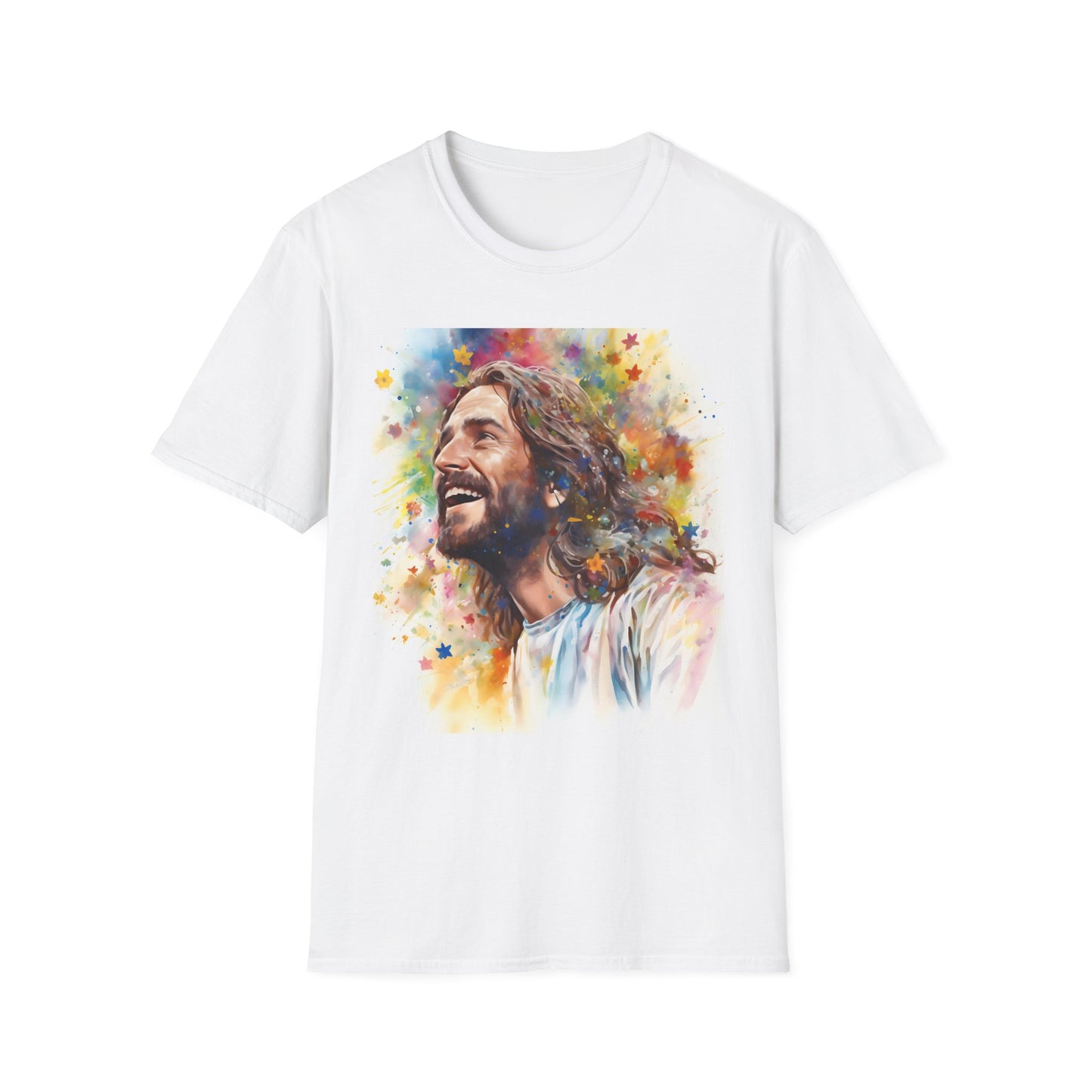 Smiling Jesus Christian Tee – Rainbow Faith T-Shirt