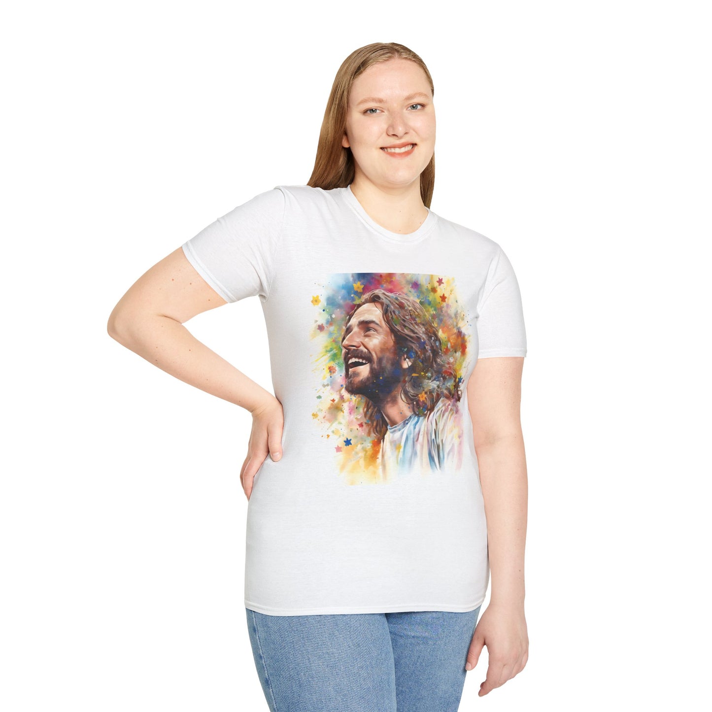 Smiling Jesus Christian Tee – Rainbow Faith T-Shirt