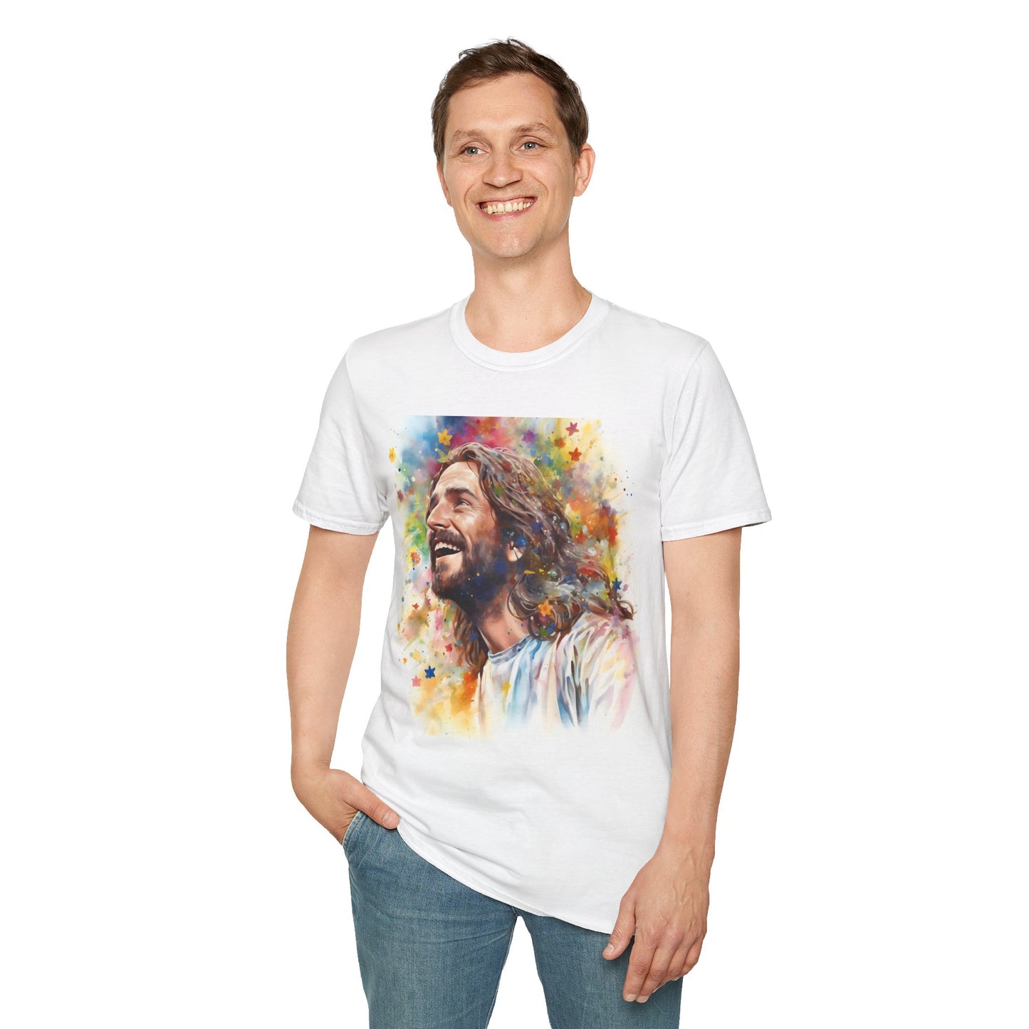 Smiling Jesus Christian Tee – Rainbow Faith T-Shirt