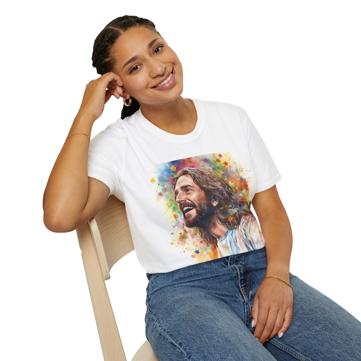 Smiling Jesus Christian Tee – Rainbow Faith T-Shirt