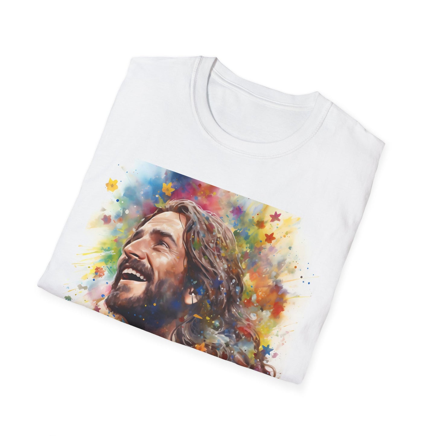 Smiling Jesus Christian Tee – Rainbow Faith T-Shirt