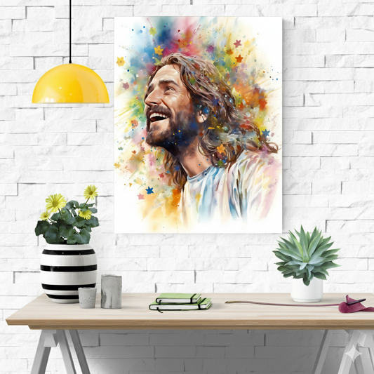 Our Joyful Savior Jesus Laughing | Watercolor Style | Fine Art Print