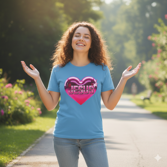 I Love Jesus Shiny Pink Heart T-Shirt