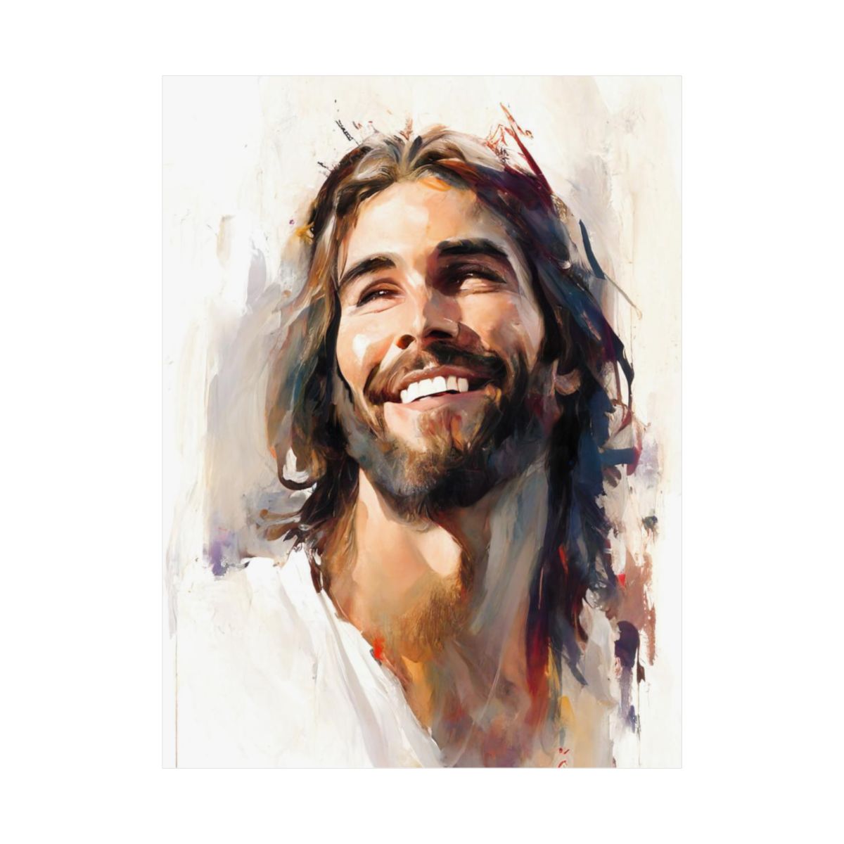 "Jesus Smiling" - Watercolor-style Portrait