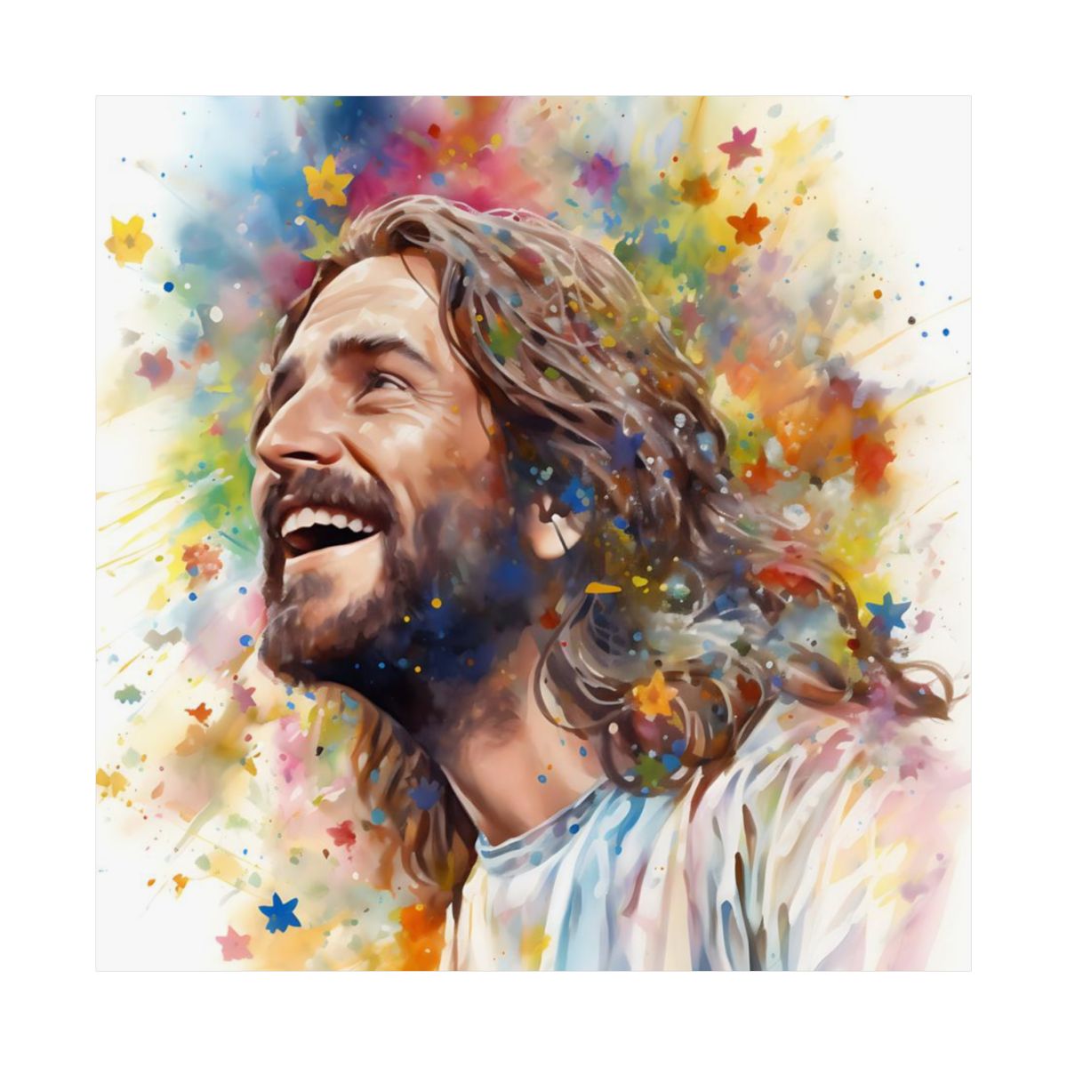 Our Joyful Savior Jesus Laughing | Watercolor Style | Fine Art Print