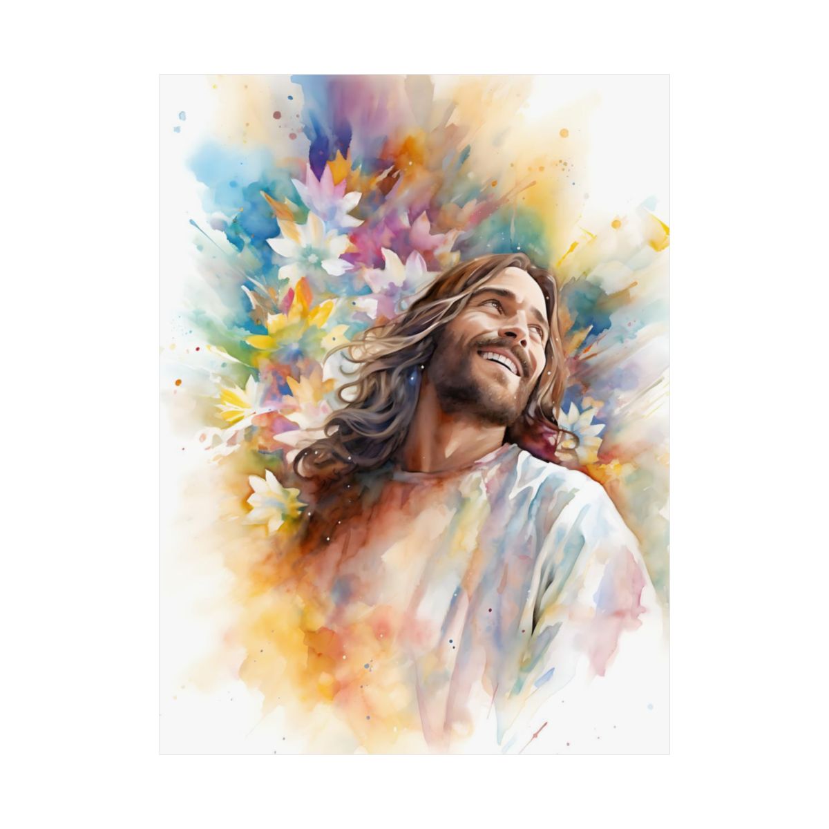 "Laughing Jesus With Flowers" – Sunday School Wall Art Print