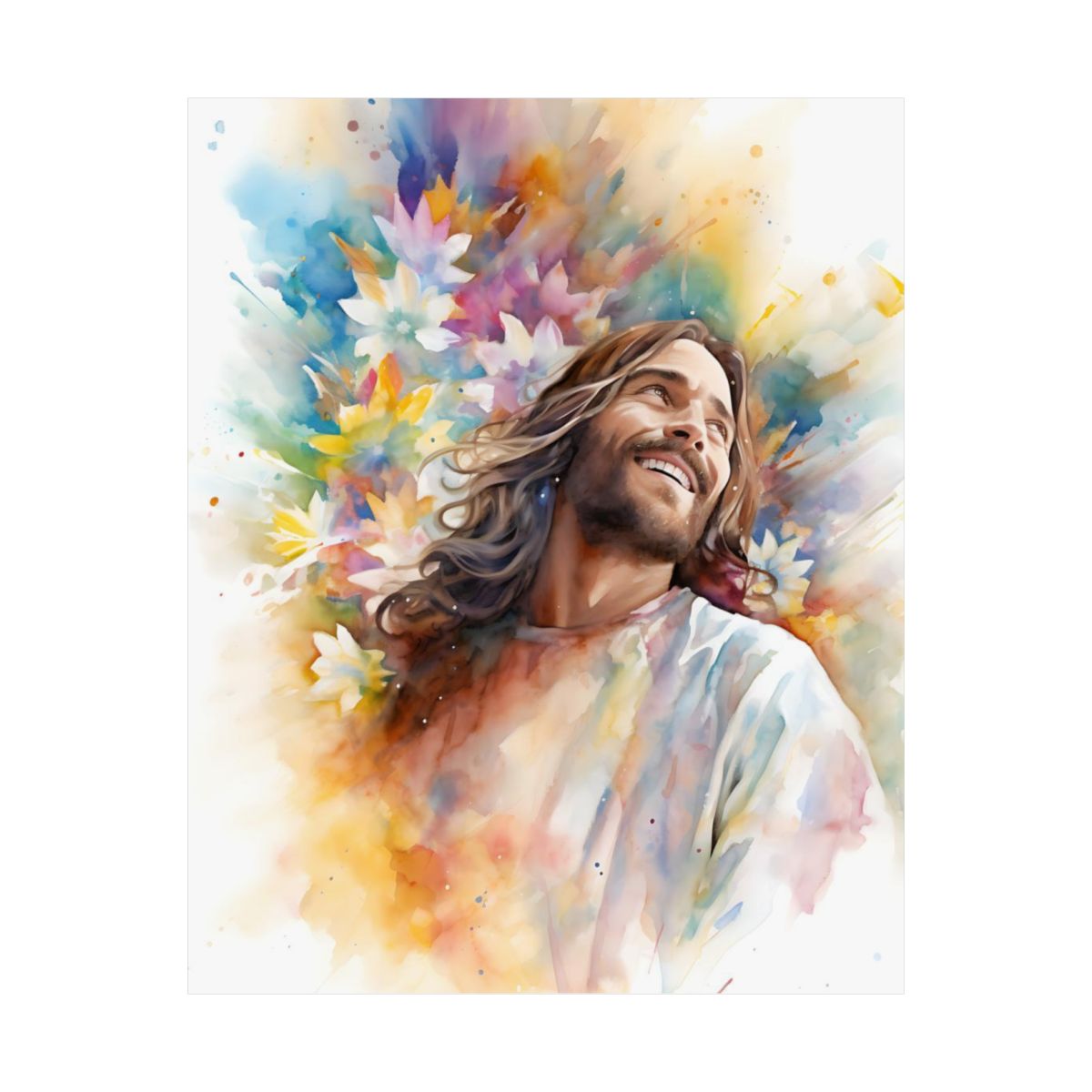 "Laughing Jesus With Flowers" – Sunday School Wall Art Print