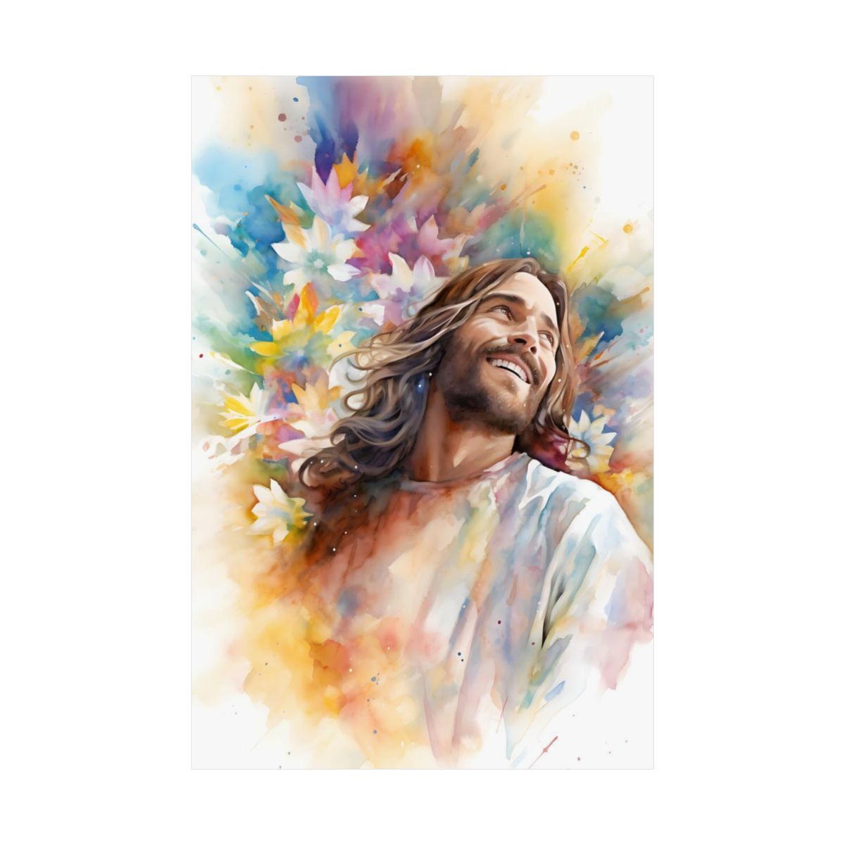"Laughing Jesus With Flowers" – Sunday School Wall Art Print