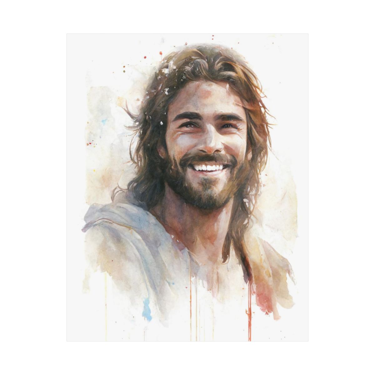 "Messiah's Smile" – Watercolor-Style Portrait of Jesus