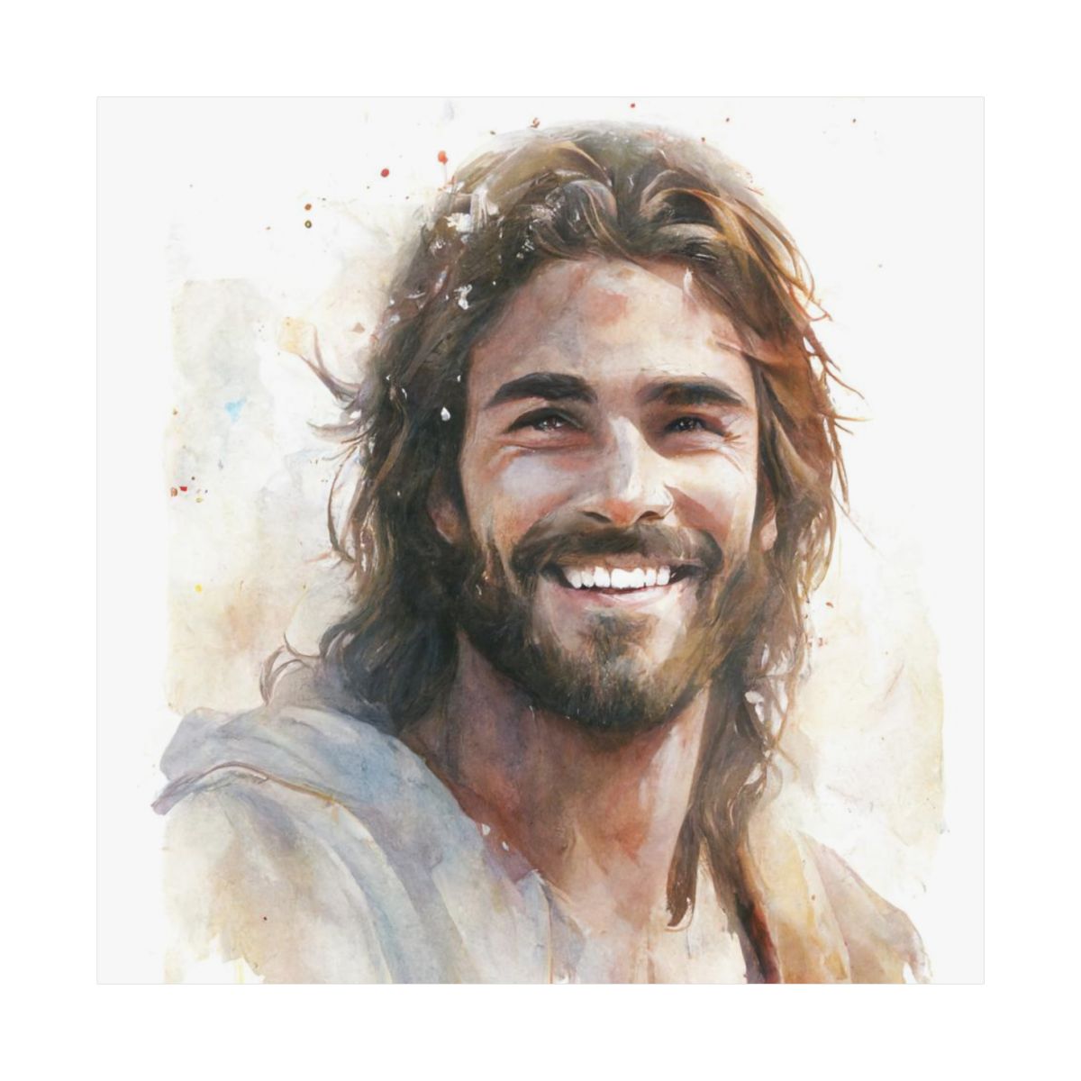 "Messiah's Smile" – Watercolor-Style Portrait of Jesus