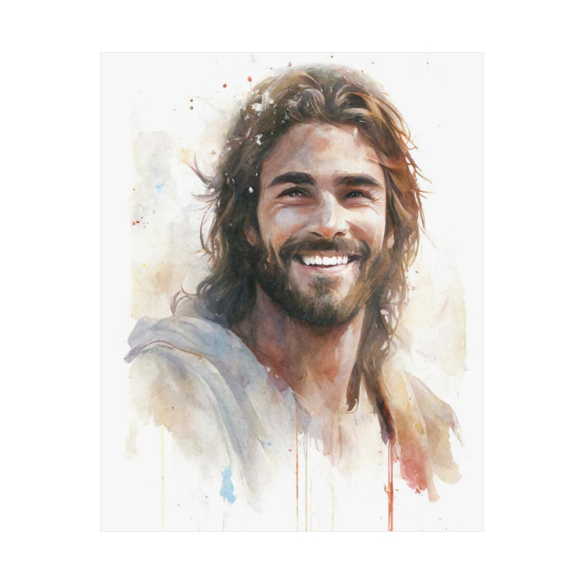 "Messiah's Smile" – Watercolor-Style Portrait of Jesus