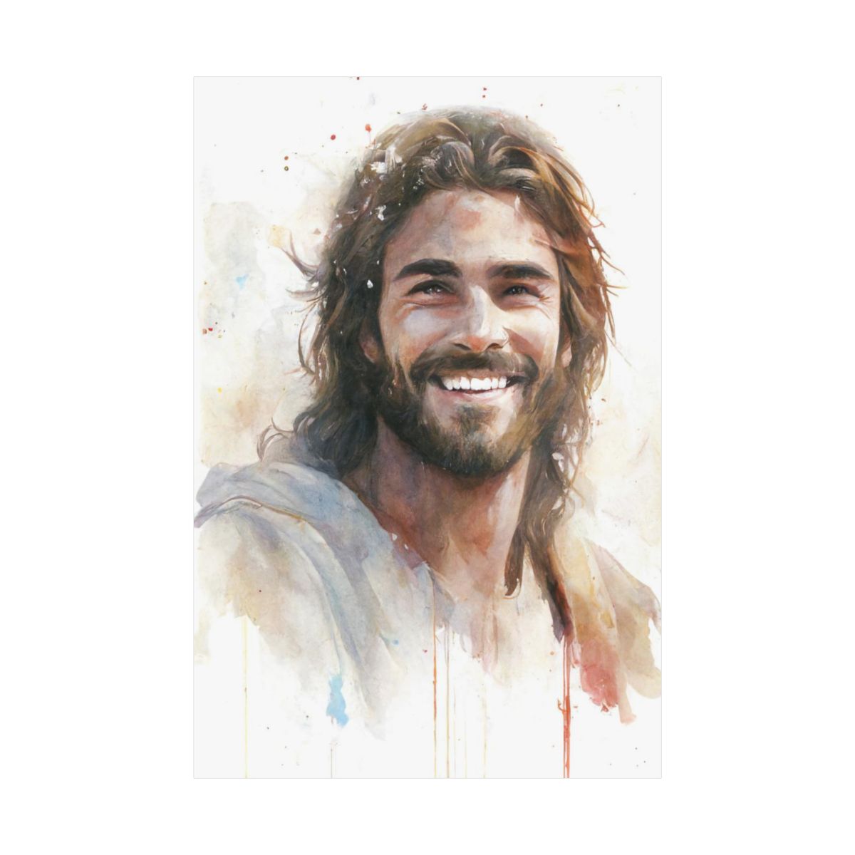 "Messiah's Smile" – Watercolor-Style Portrait of Jesus