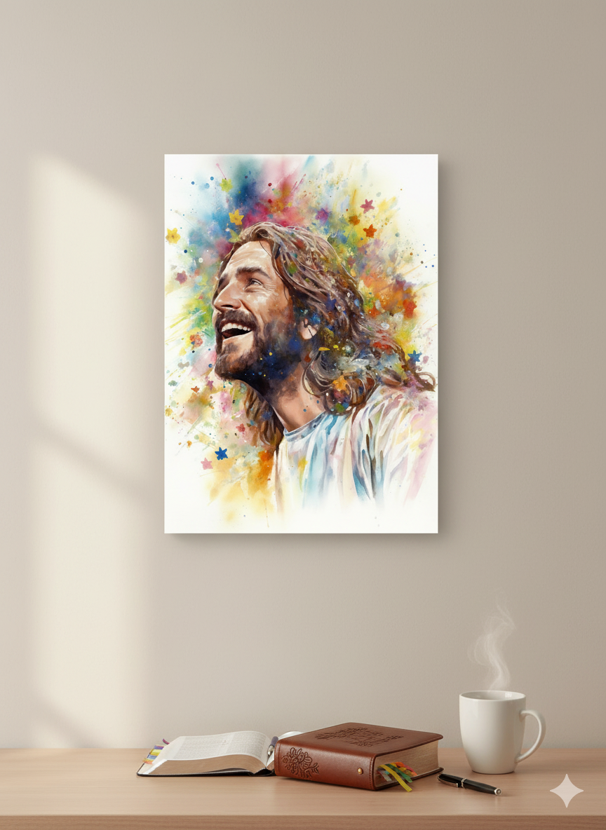 Our Savior Jesus Laughing | Joyful & Colorful | Christian Canvas Wall Art