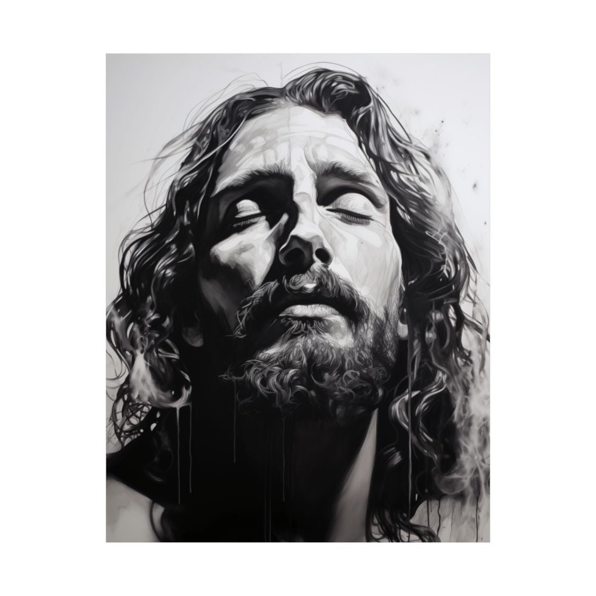 "Thy Will Be Done" - Realistic Black & White Jesus Art Print