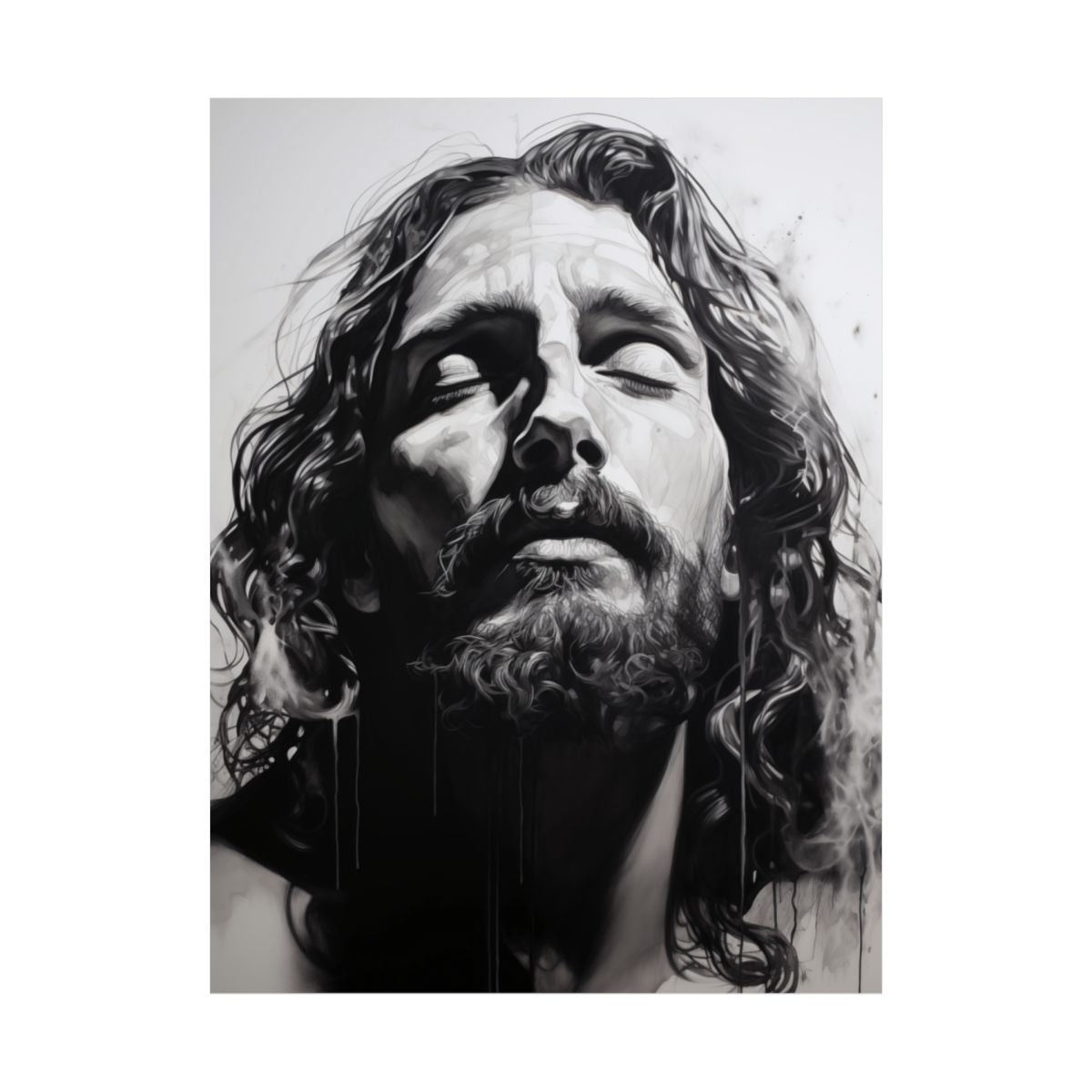 "Thy Will Be Done" - Realistic Black & White Jesus Art Print