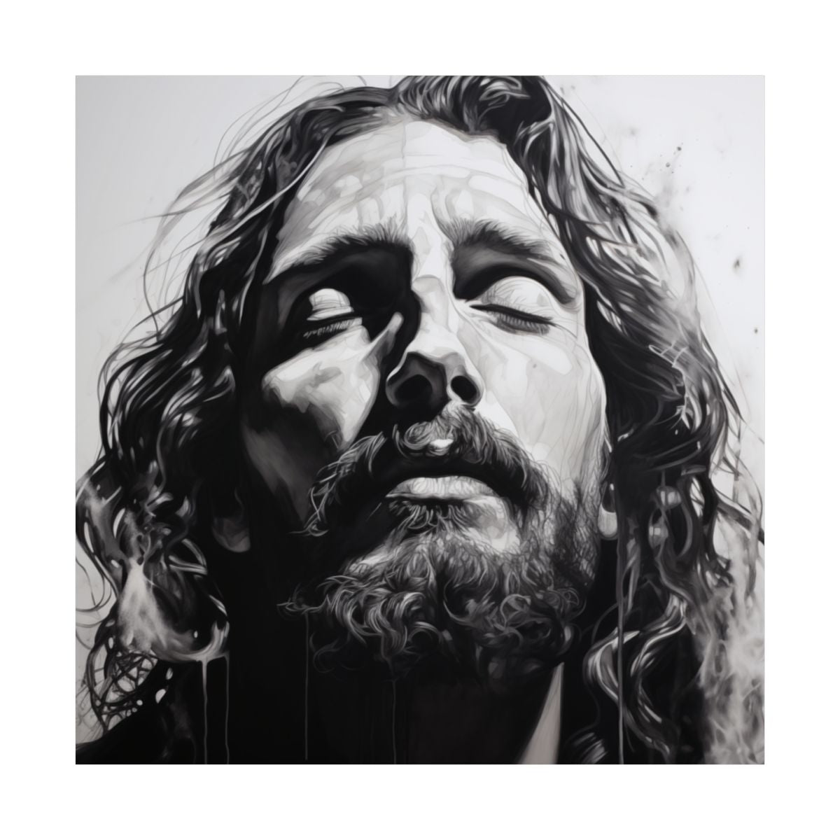 "Thy Will Be Done" - Realistic Black & White Jesus Art Print