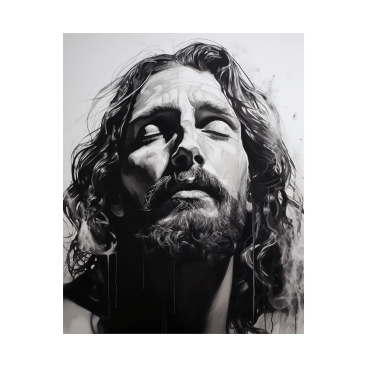 "Thy Will Be Done" - Realistic Black & White Jesus Art Print
