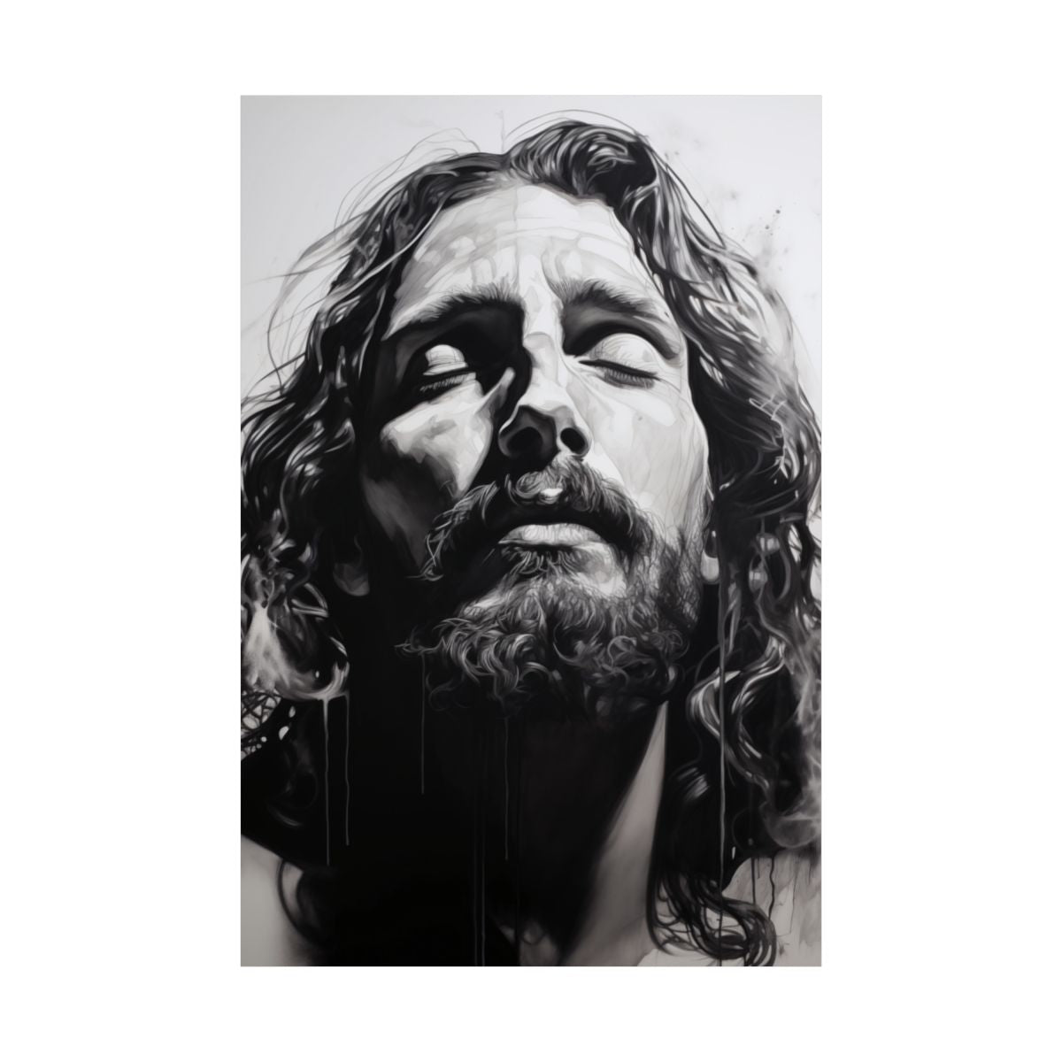 "Thy Will Be Done" - Realistic Black & White Jesus Art Print