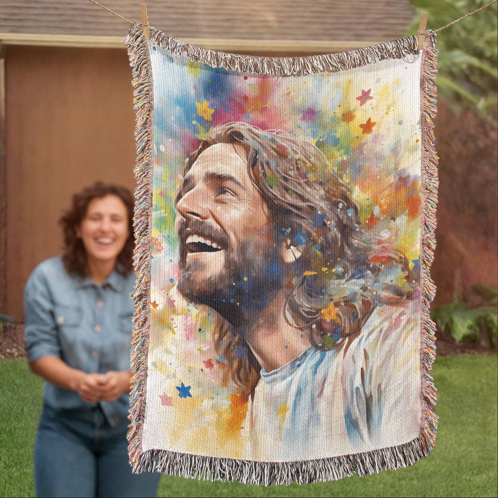 "Our Joyful Savior Jesus Laughing" - Heirloom Woven Blanket