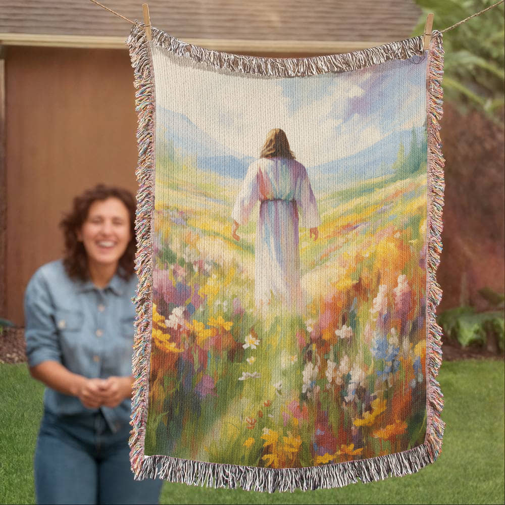 "He Walks Among The Flowers" - Heirloom Woven Blanket