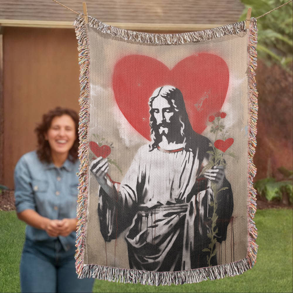 "Blessed Heart Of Jesus" - Heirloom Woven Blanket