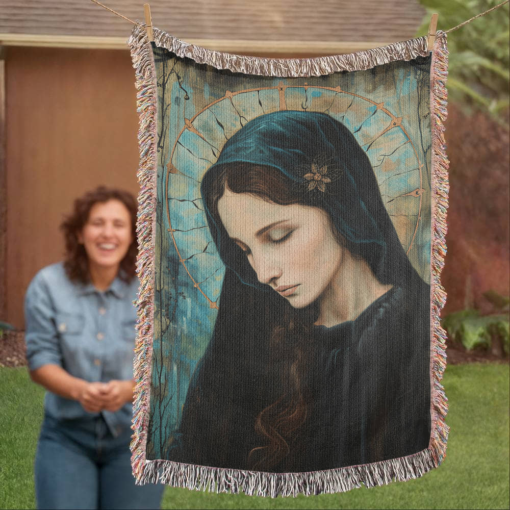 "Madonna In Blue" - Heirloom Woven Blanket