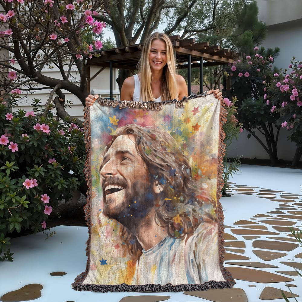 "Our Joyful Savior Jesus Laughing" - Heirloom Woven Blanket