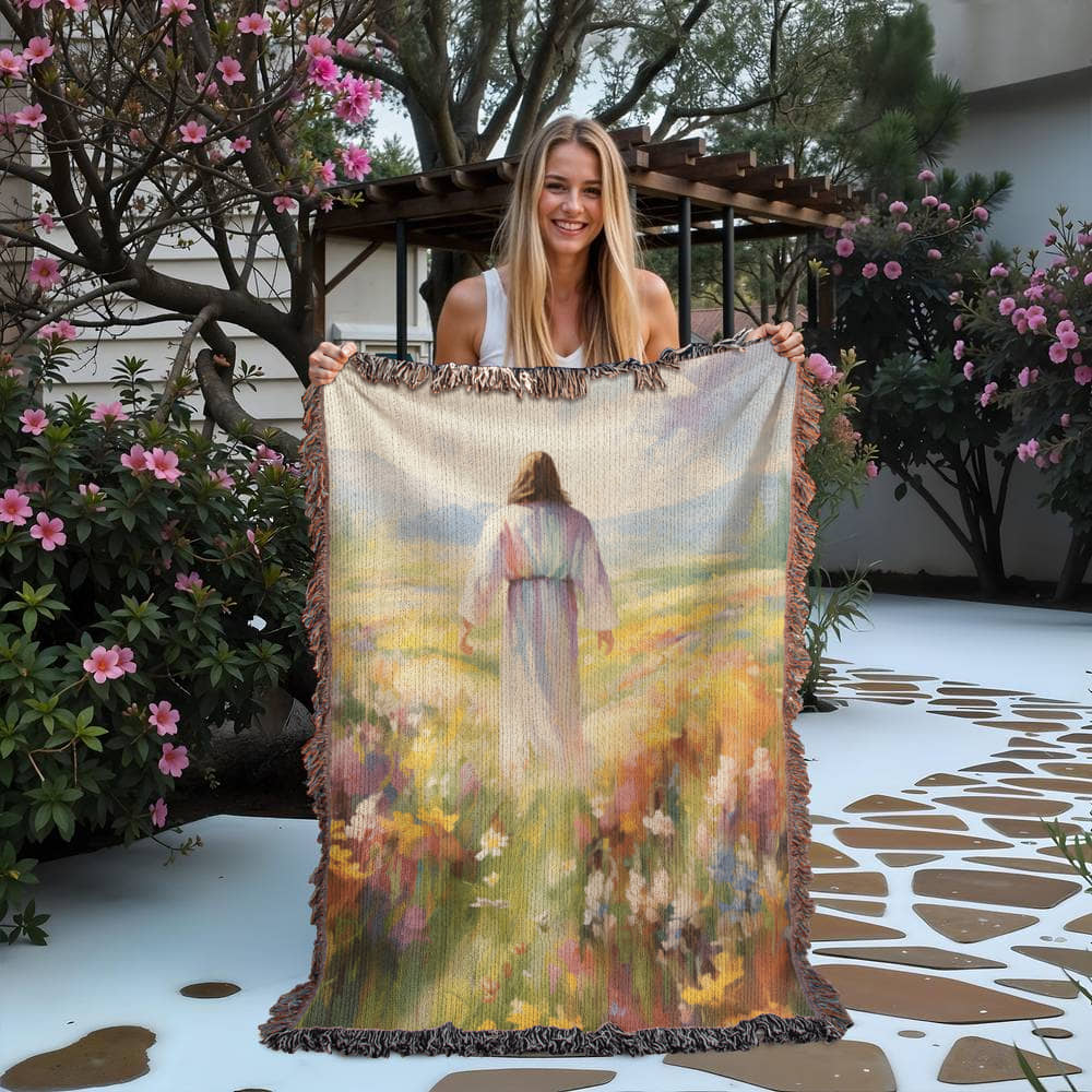 "He Walks Among The Flowers" - Heirloom Woven Blanket