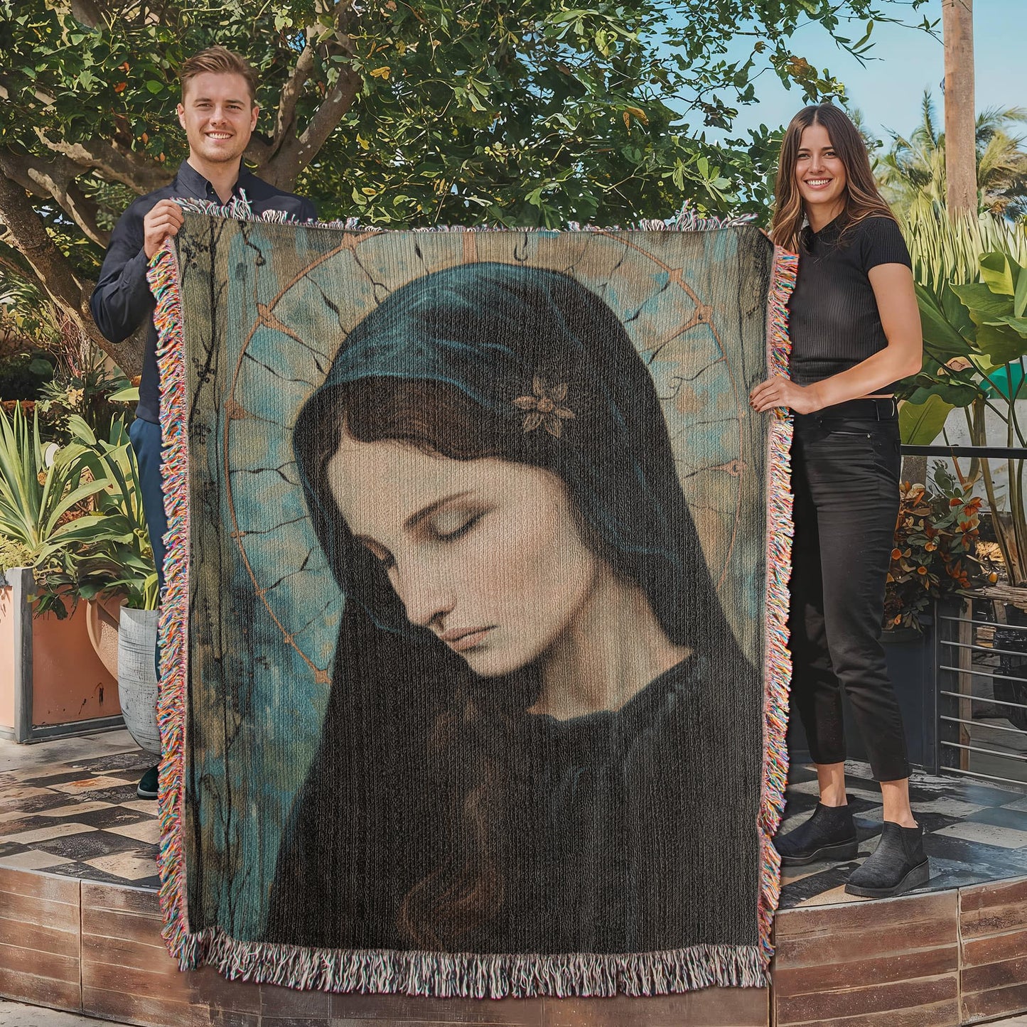 "Madonna In Blue" - Heirloom Woven Blanket
