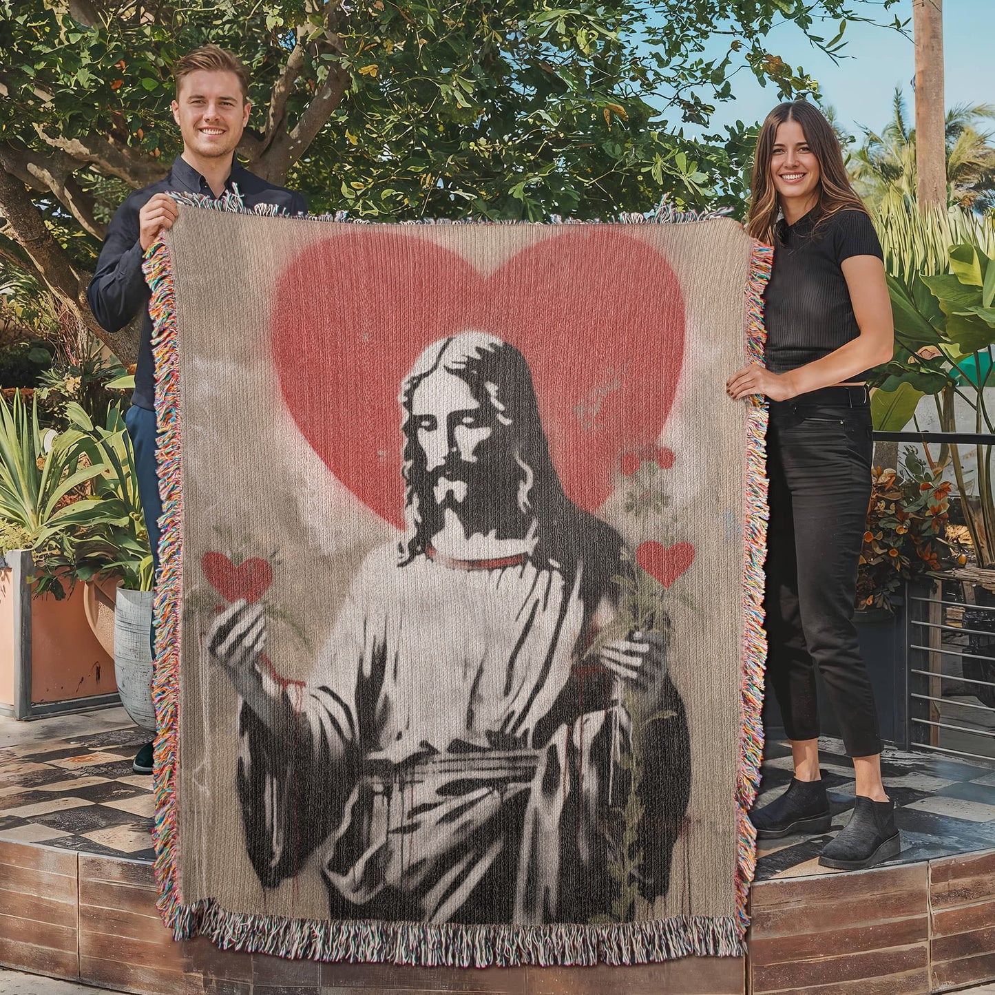 "Blessed Heart Of Jesus" - Heirloom Woven Blanket