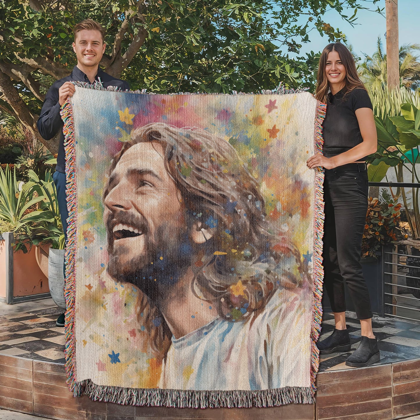 "Our Joyful Savior Jesus Laughing" - Heirloom Woven Blanket