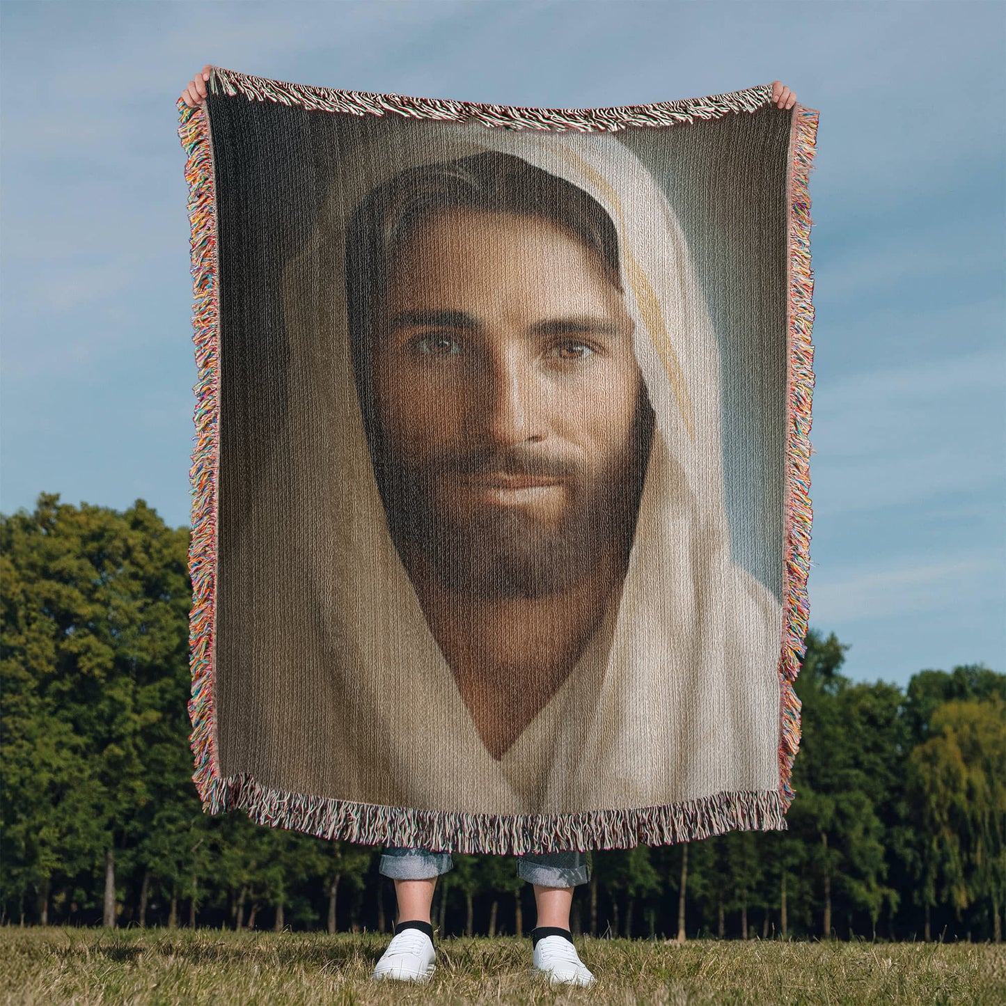 "Portrait Of The Messiah Jesus" - Heirloom Woven Blanket
