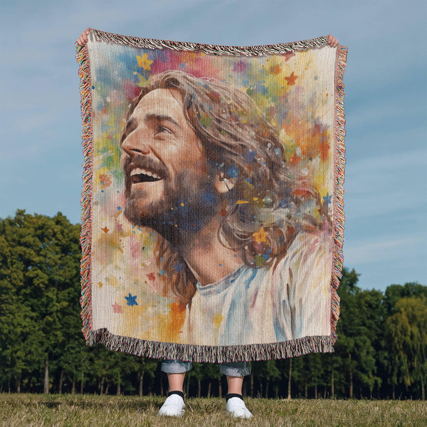 "Our Joyful Savior Jesus Laughing" - Heirloom Woven Blanket