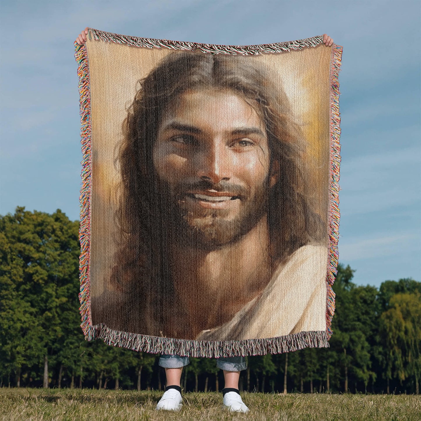 "Christ's Loving Smile" - Heirloom Woven Blanket