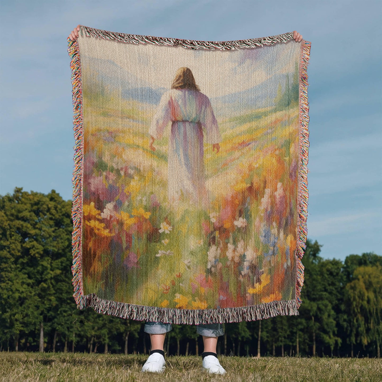 "He Walks Among The Flowers" - Heirloom Woven Blanket