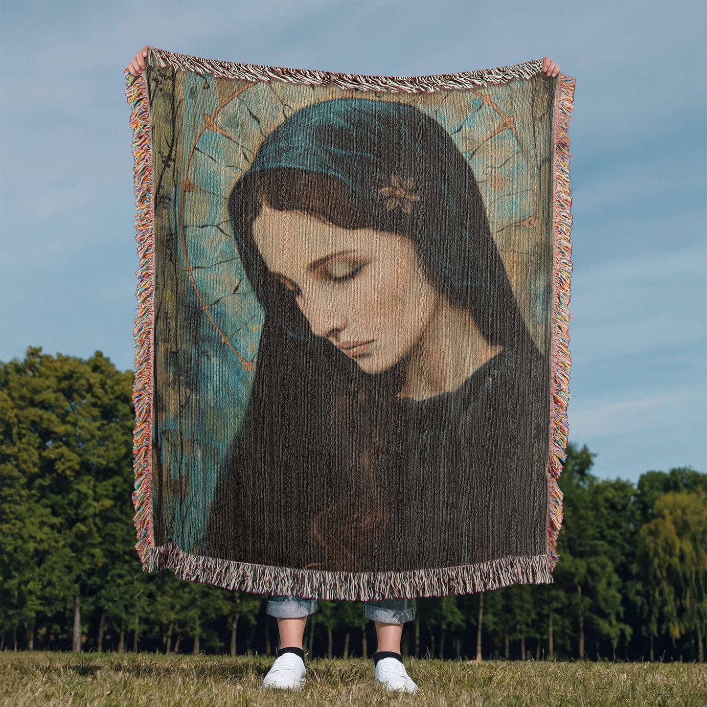 "Madonna In Blue" - Heirloom Woven Blanket