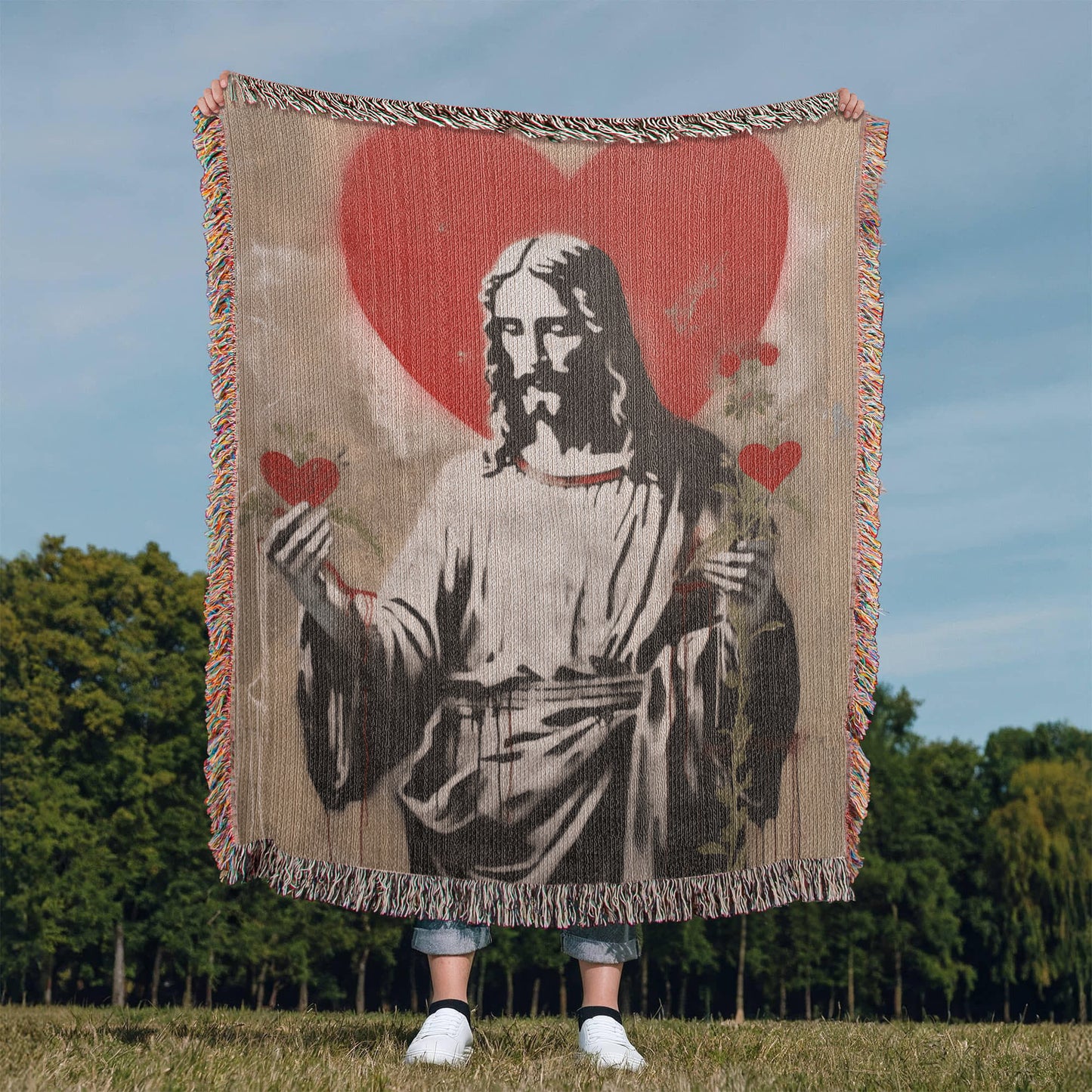 "Blessed Heart Of Jesus" - Heirloom Woven Blanket