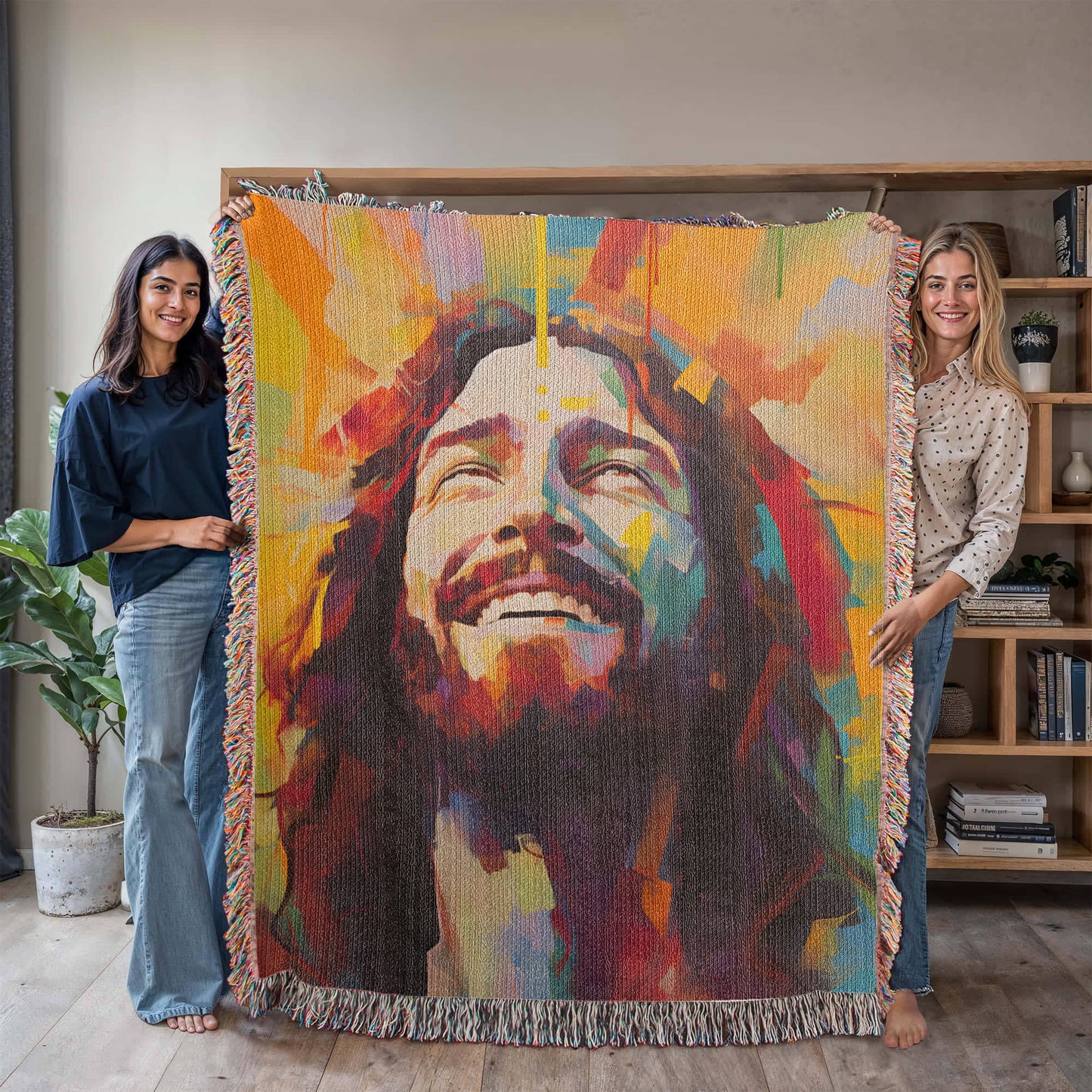 Laughing Jesus - Christian Joy Heirloom Artwork Woven Blanket