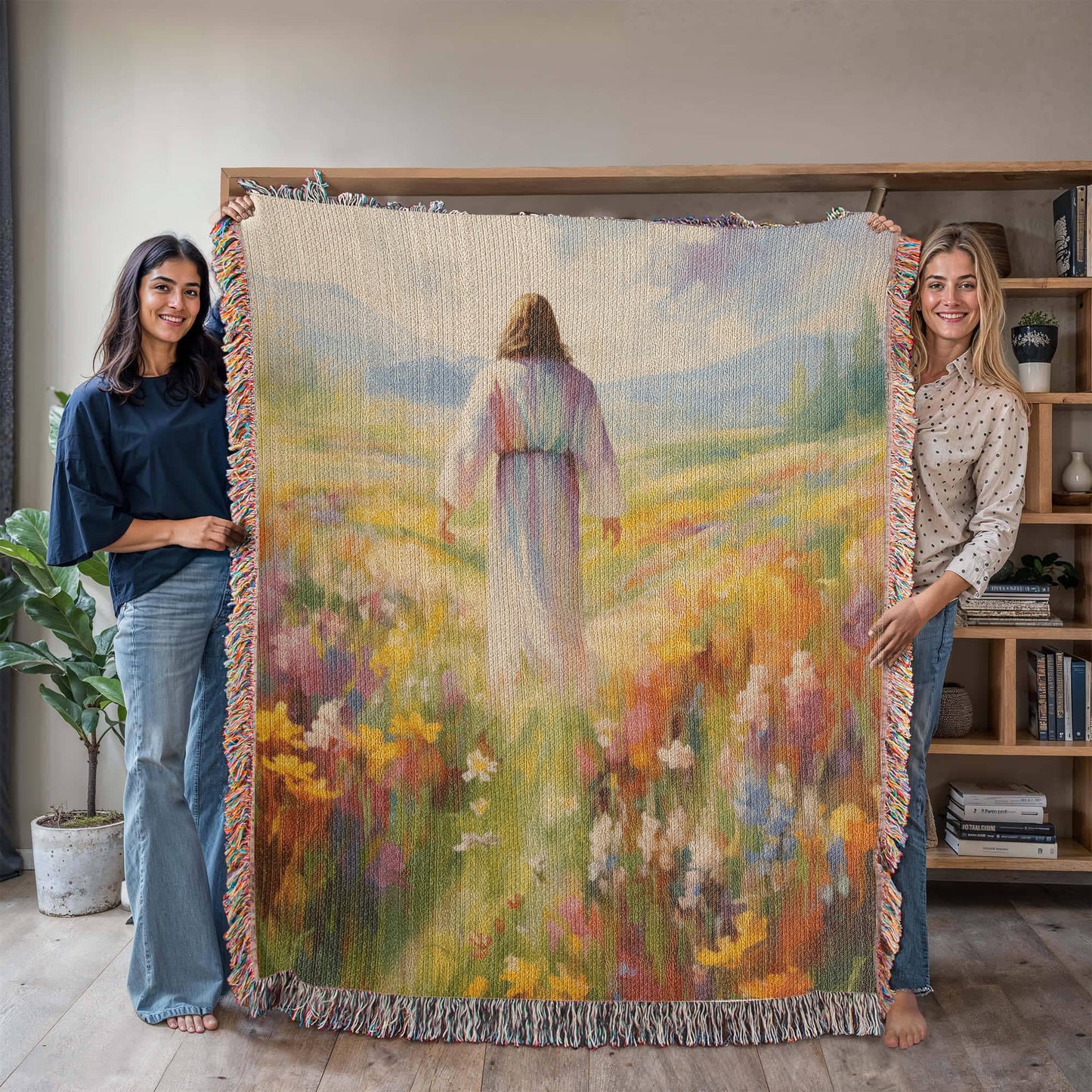 "He Walks Among The Flowers" - Heirloom Woven Blanket