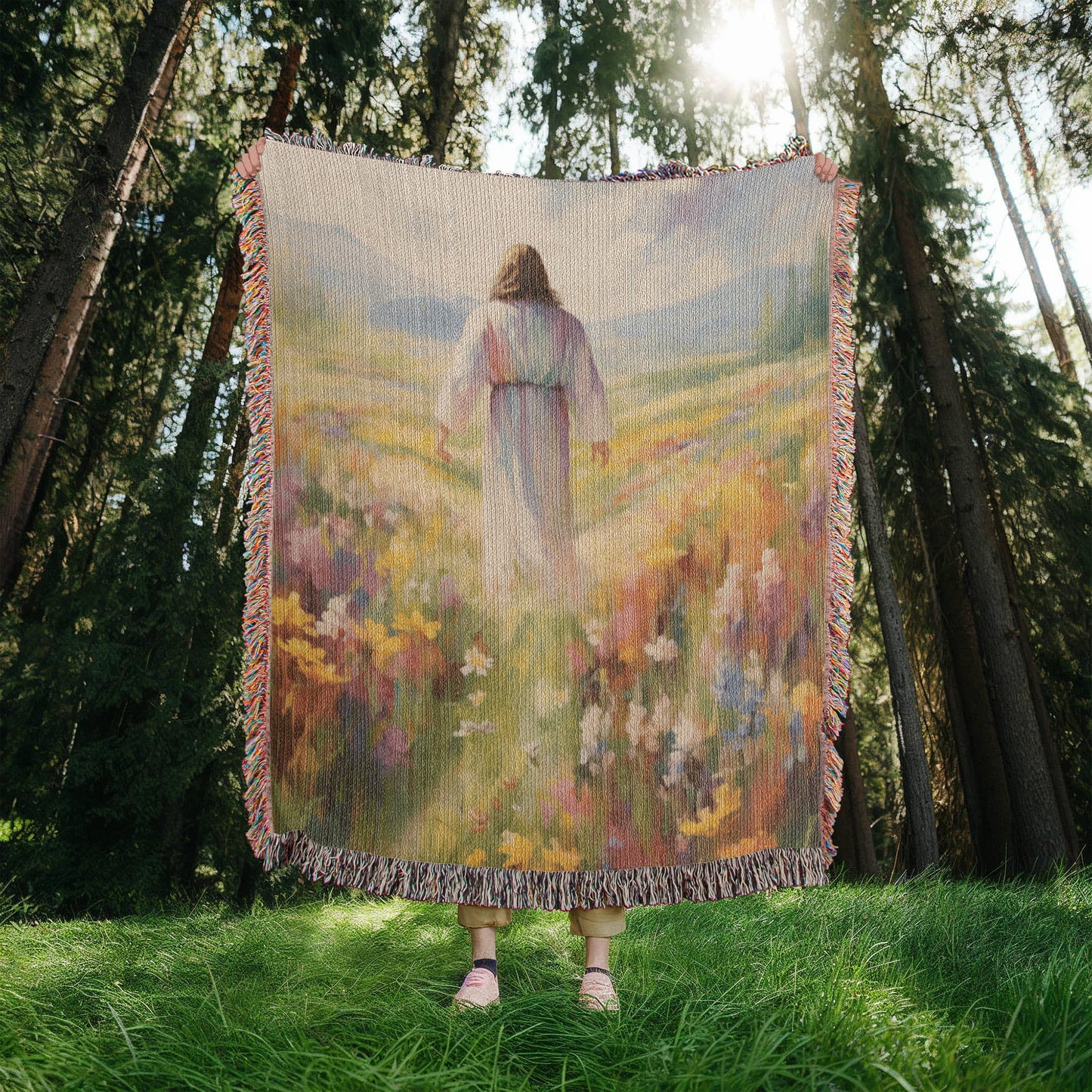 "He Walks Among The Flowers" - Heirloom Woven Blanket