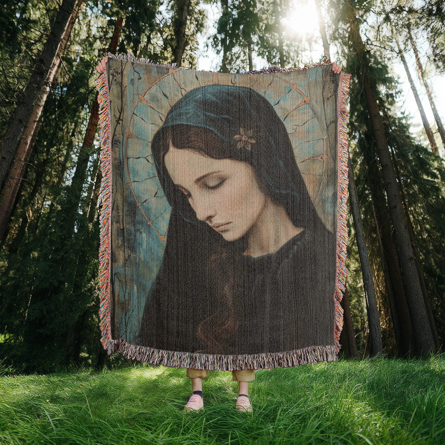 "Madonna In Blue" - Heirloom Woven Blanket