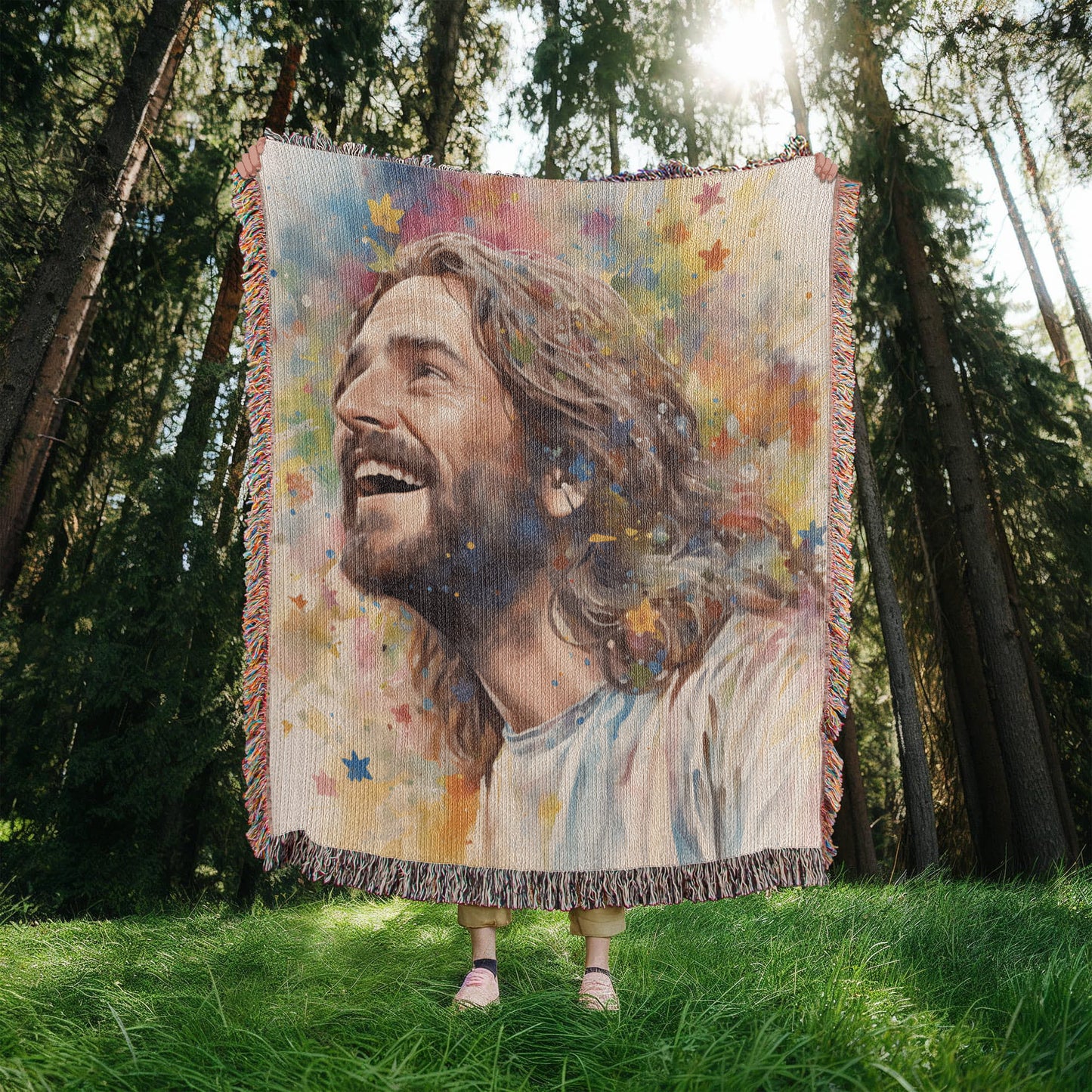 "Our Joyful Savior Jesus Laughing" - Heirloom Woven Blanket