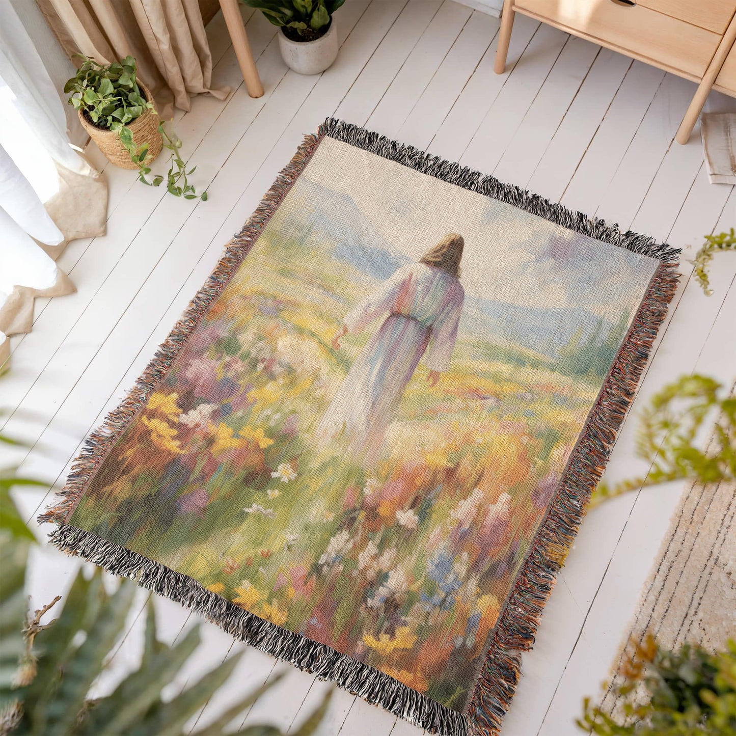 "He Walks Among The Flowers" - Heirloom Woven Blanket