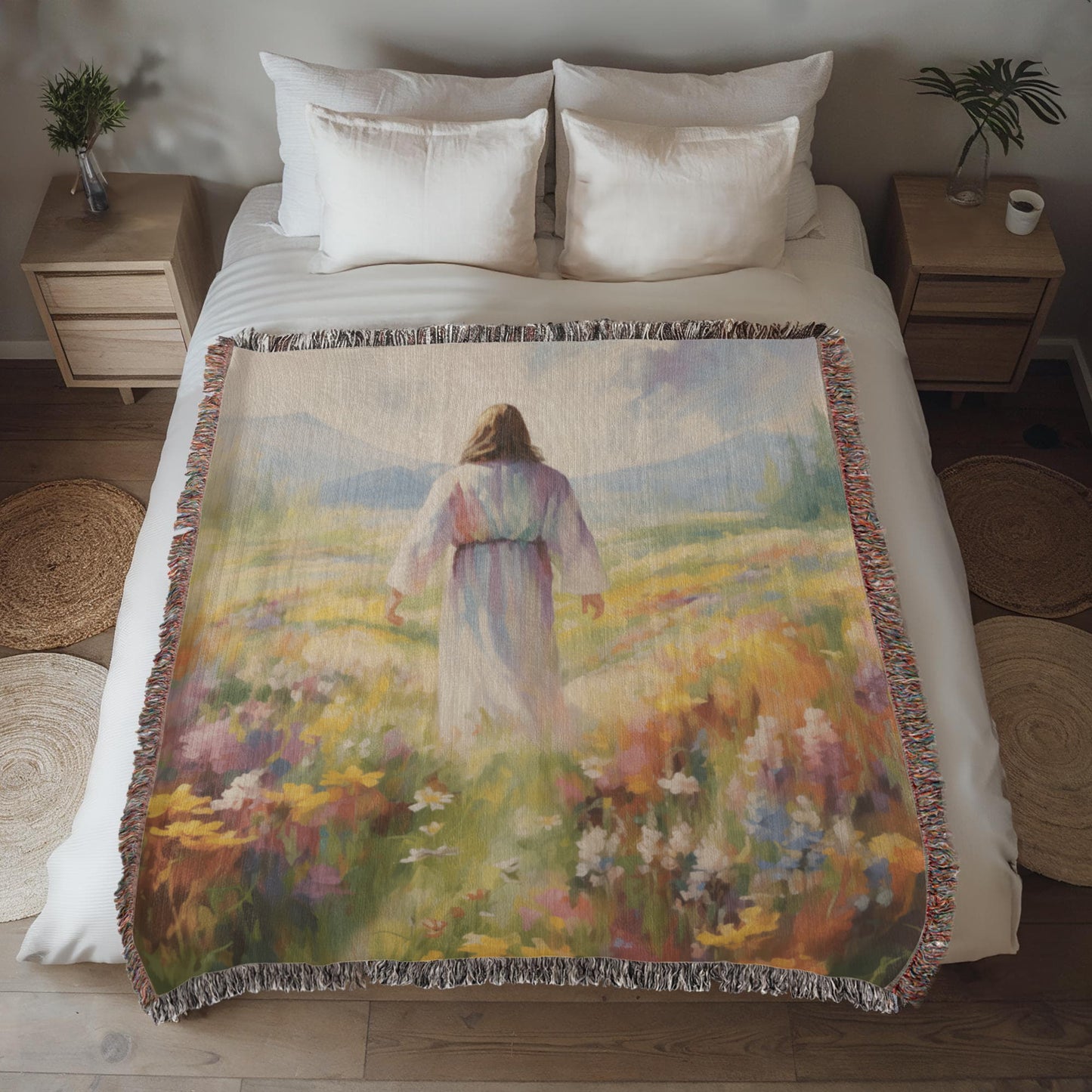 "He Walks Among The Flowers" - Heirloom Woven Blanket