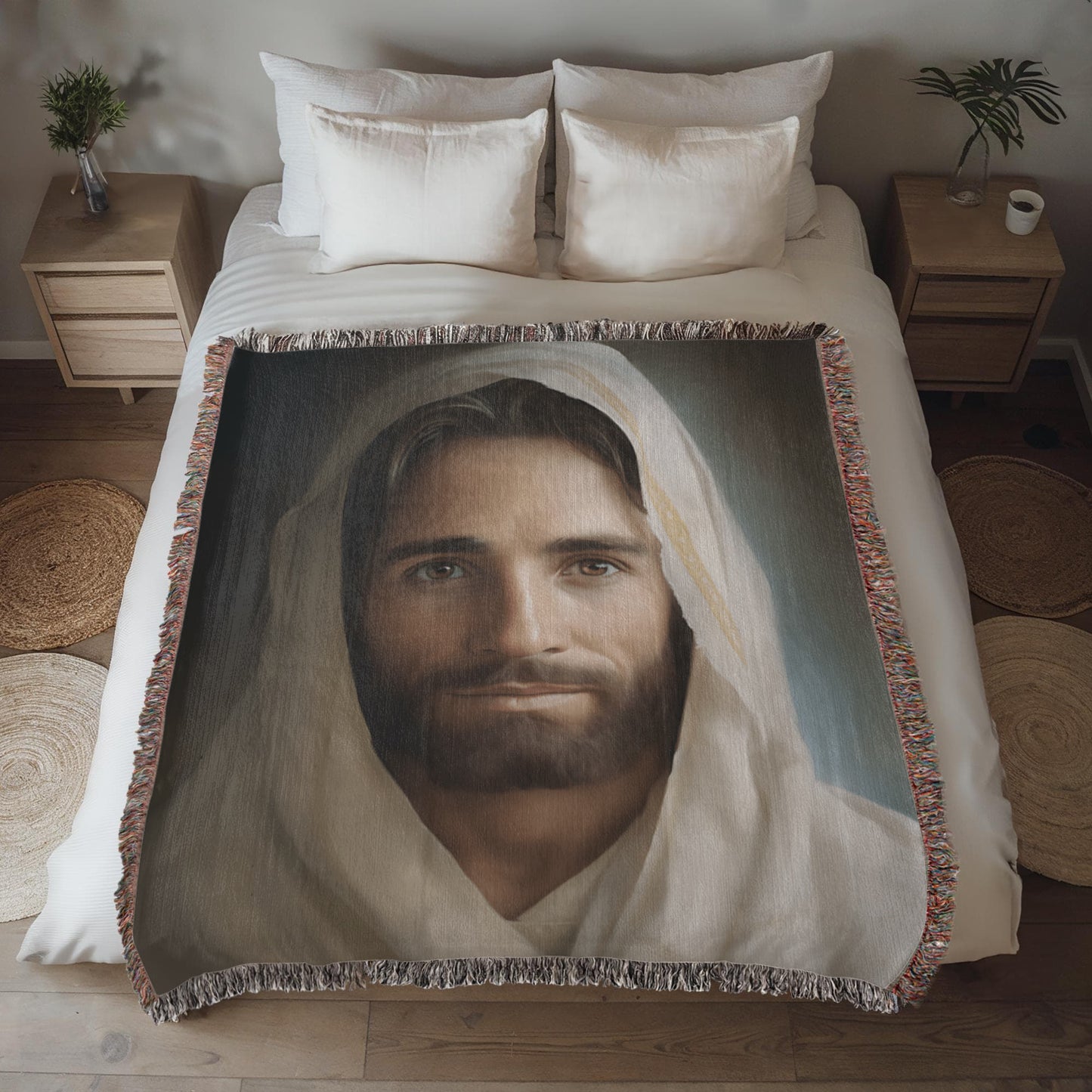 "Portrait Of The Messiah Jesus" - Heirloom Woven Blanket