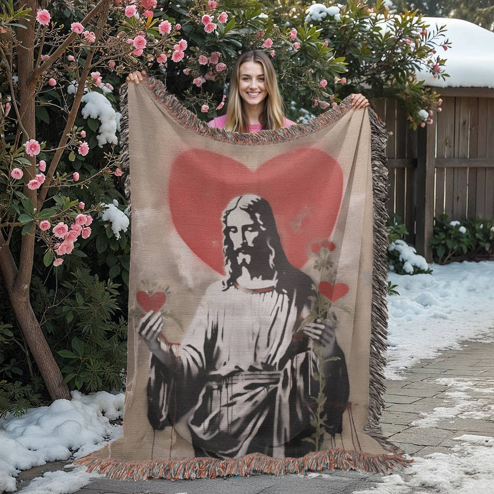 "Blessed Heart Of Jesus" - Heirloom Woven Blanket