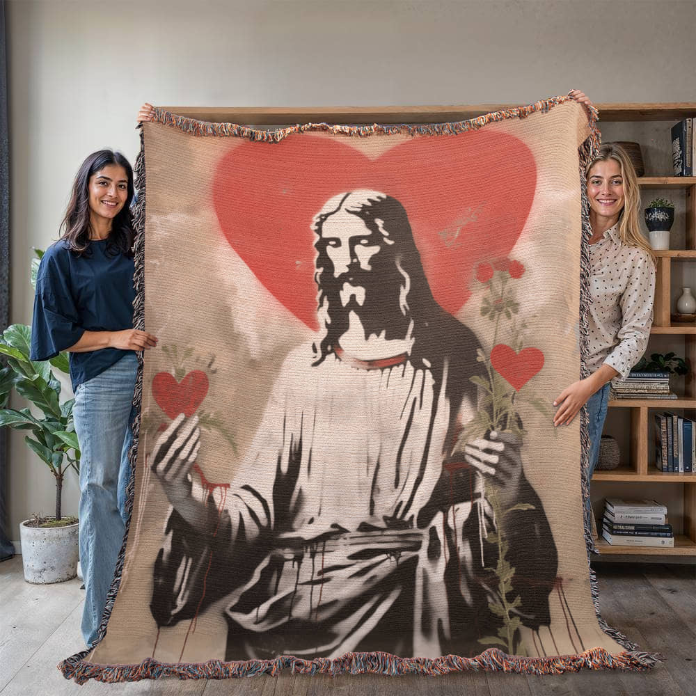 "Blessed Heart Of Jesus" - Heirloom Woven Blanket