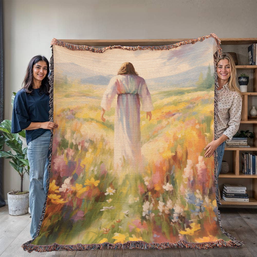"He Walks Among The Flowers" - Heirloom Woven Blanket