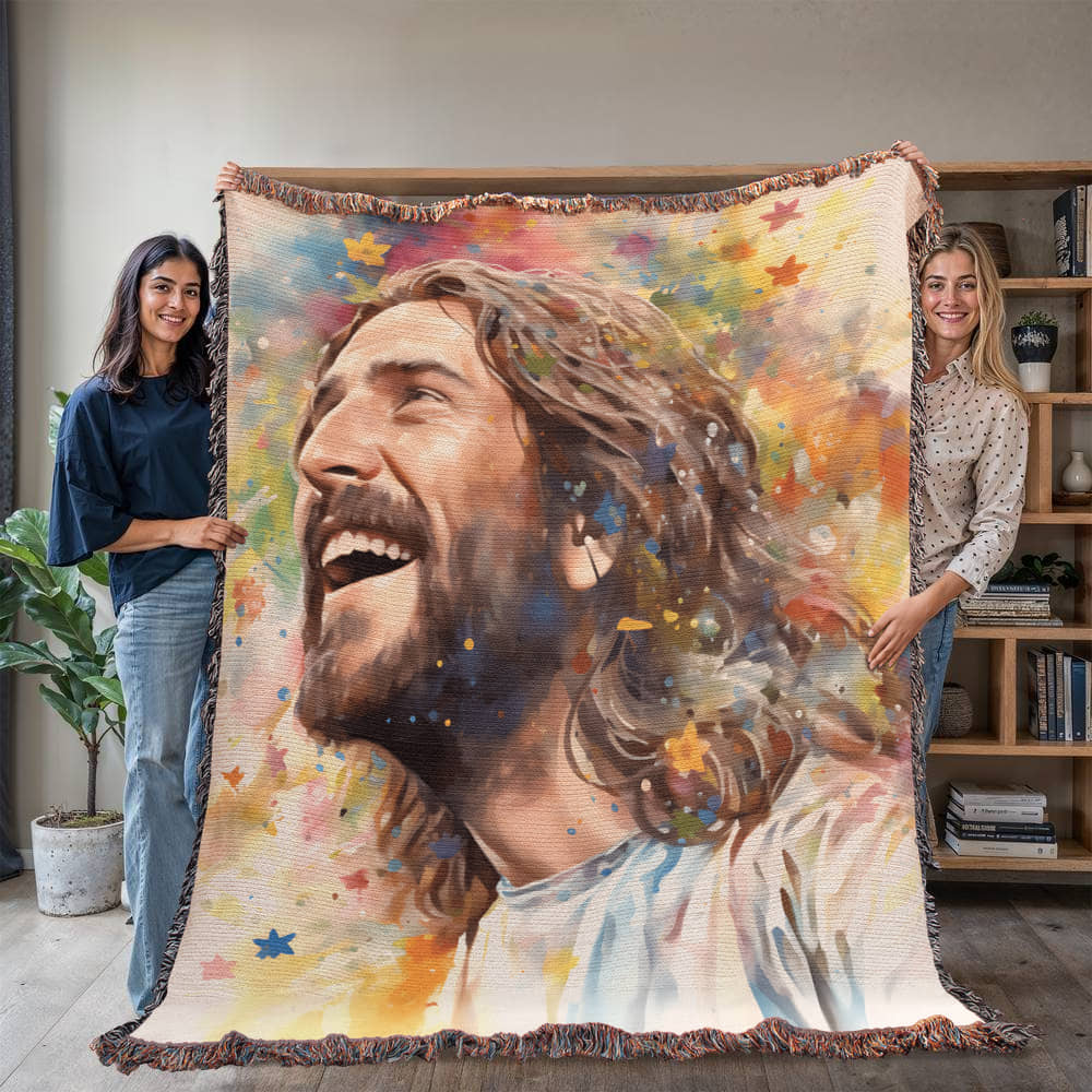 "Our Joyful Savior Jesus Laughing" - Heirloom Woven Blanket