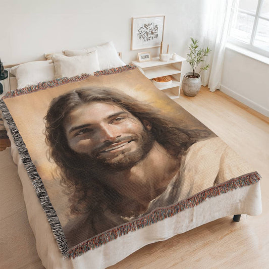 Christ's Loving Smile | Comforting | Christian Woven Throw Blanket